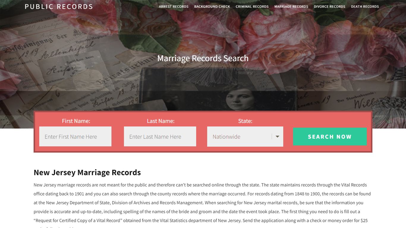 New Jersey Marriage Records | Enter Name and Search. 14Days Free